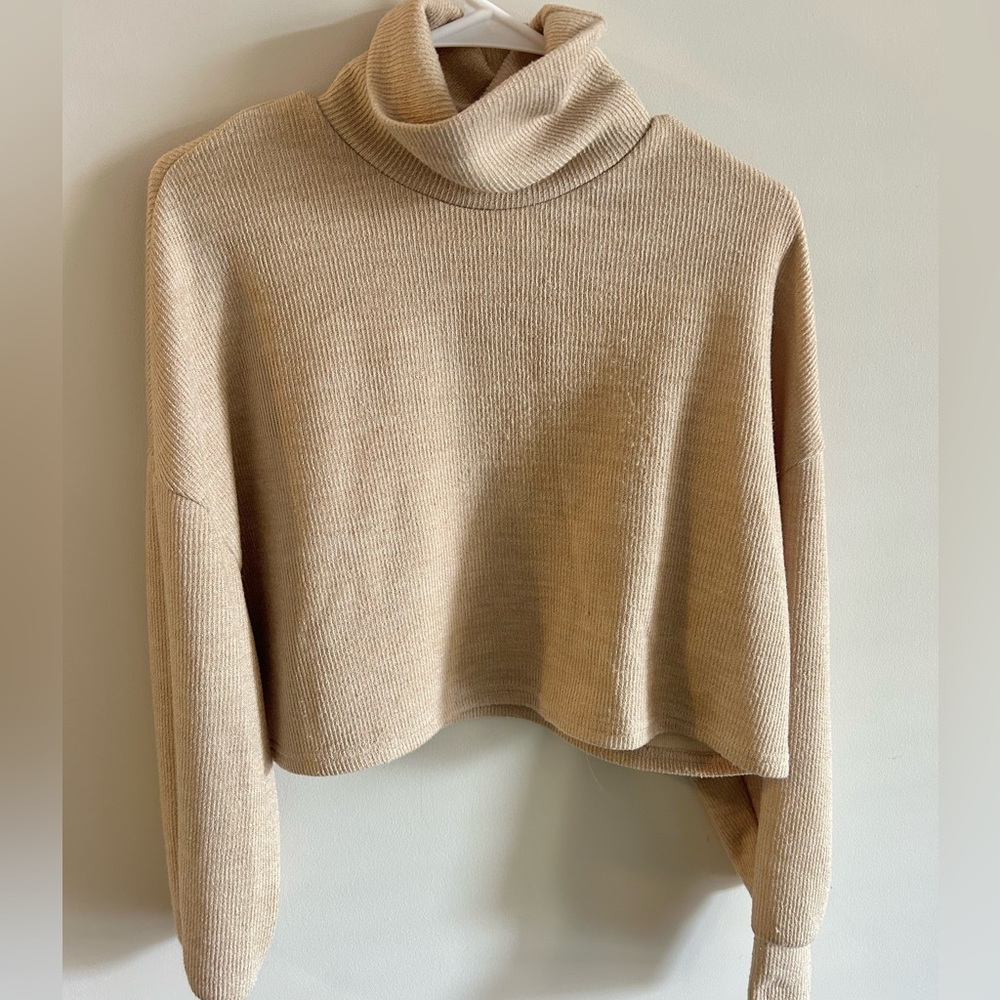Shein Beige Ribbed Cropped Sweater